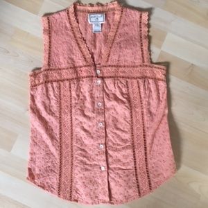 Pretty peachy-pink eyelet boho April Cornell sleeveless top